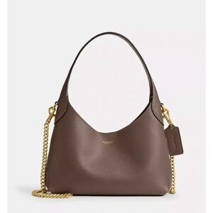 Coach Brown Leather Mini Hobo with Gold Chain